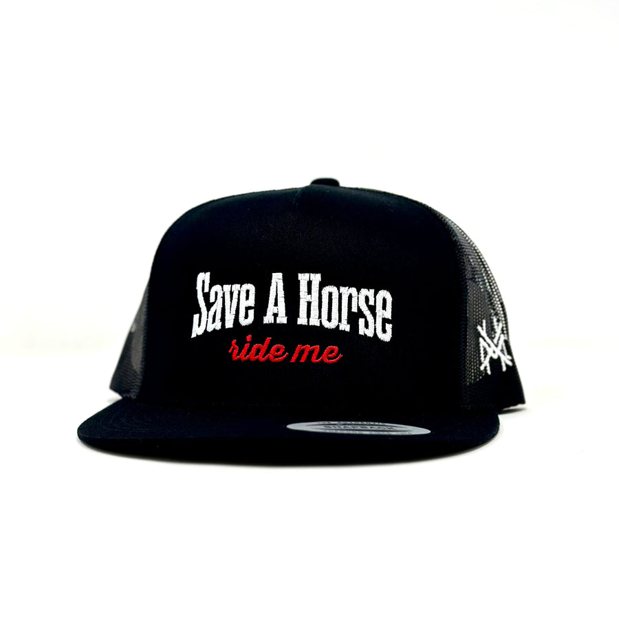 Signature Save A Horse hat by The Mad Hatter Company featuring a stylish wide-brim design and unique logo embroidery.